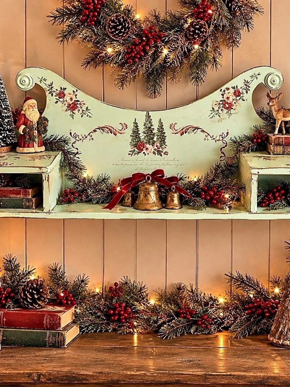 Hand-Painted Floral Holiday Wall Shelf